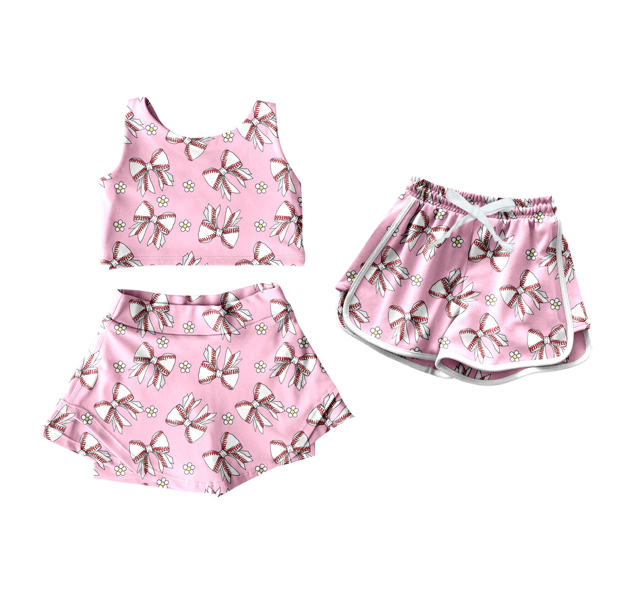 26.1.7 Custom MOQ:3 or 5 pcs each design milk silk Sibling baby girl clothes bow sleeveless skirts sets and shorts