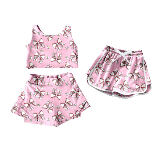 26.1.7 Custom MOQ:3 or 5 pcs each design milk silk Sibling baby girl clothes bow sleeveless skirts sets and shorts