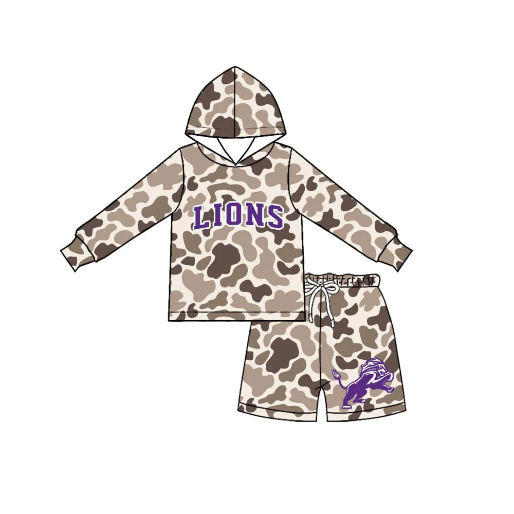 Custom Order Baby Boys Long Sleeves Khaki Lions Hoodies Shorts Sets