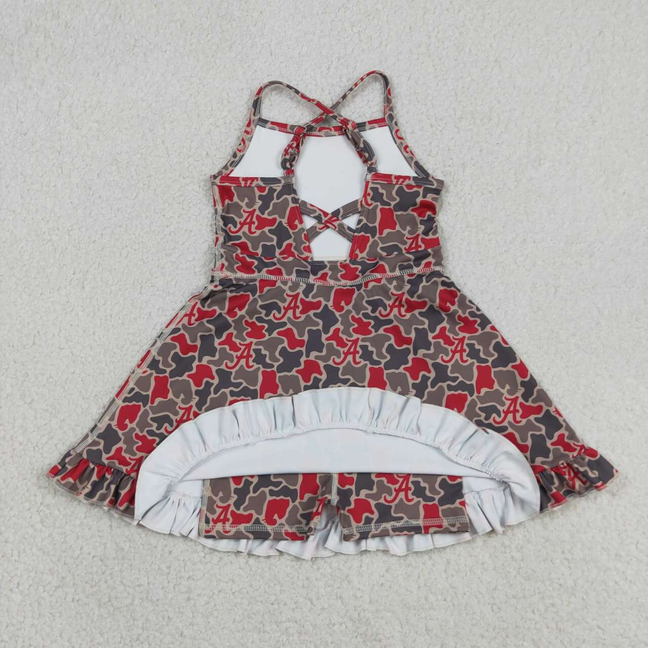 GSD3592 Kids Baby Girls Strap Camo A Team Yoga Active Shorts Ruffle Knee Length Dresses