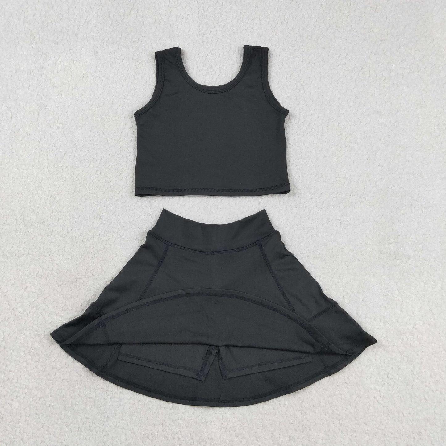 GSD1982 Kids Baby Girl Black Vest Top Yoga Sports Skorts Clothes Sets