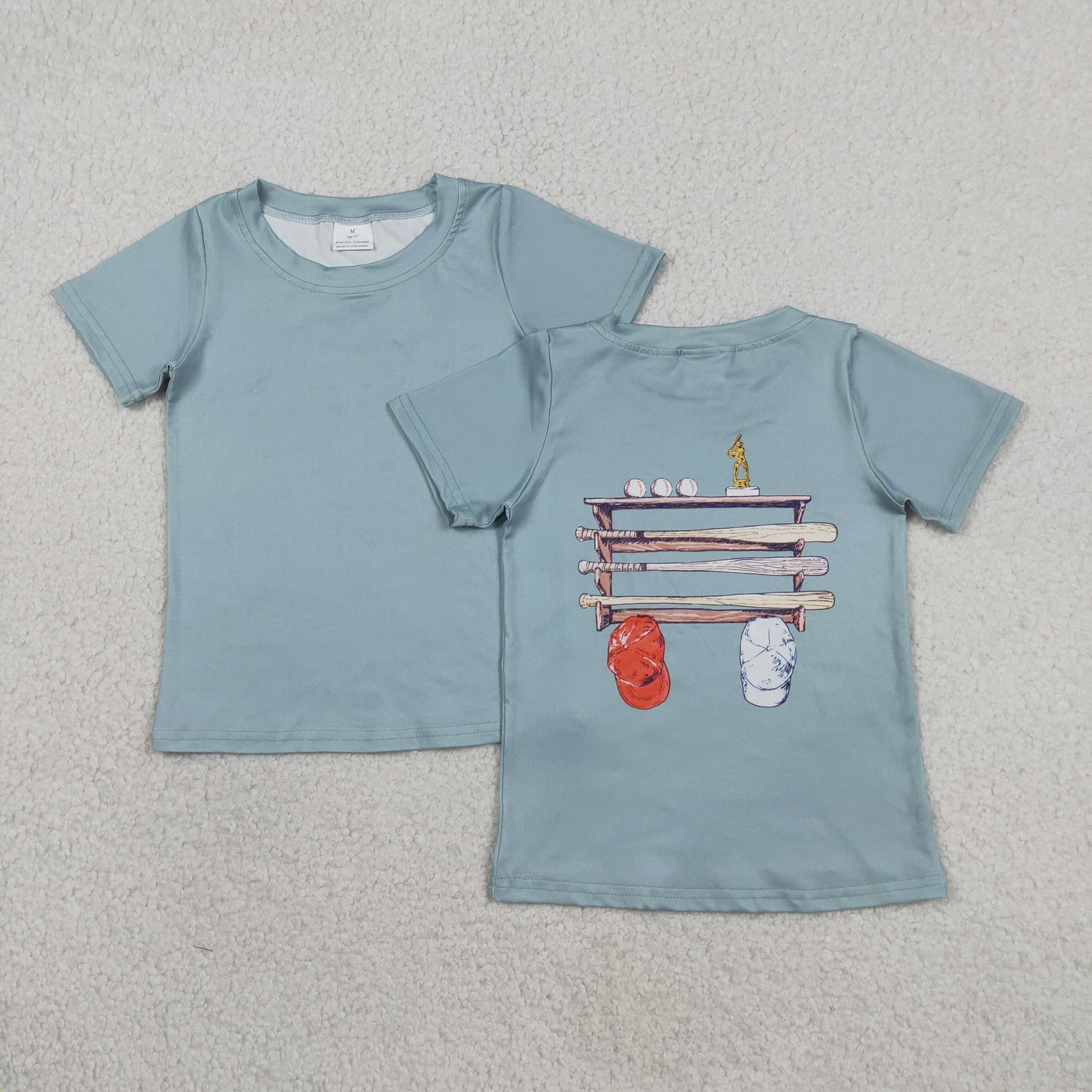 BT1762 Kids Baby Boys Light Blue Short Sleeve Back Baseballs Print Team T-shirts Top