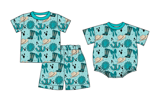 26.1.5 Custom MOQ:3 or 5 pcs each design milk silk Sibling baby boy clothes boot hat bow short sleeve shorts sets and romper