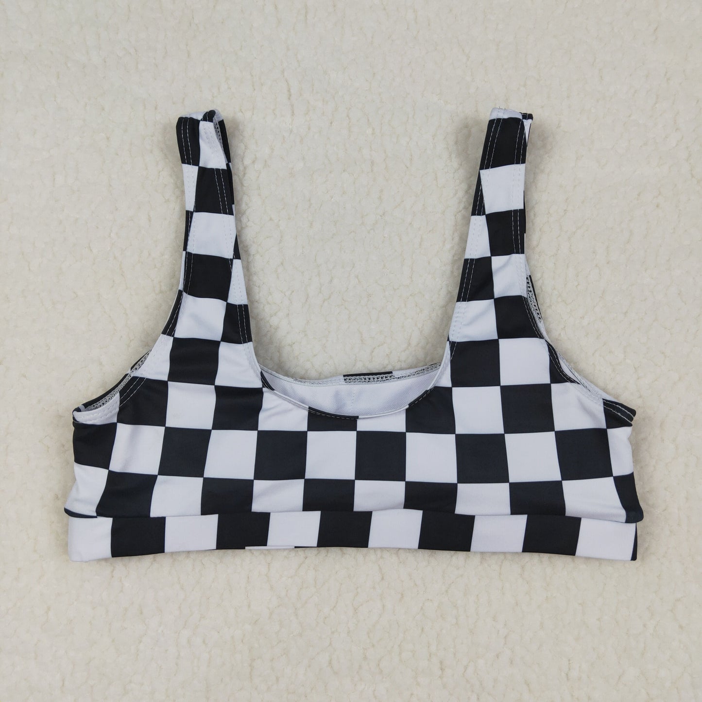 S0736 Adult Women Black Checkered Bra Swimming Top