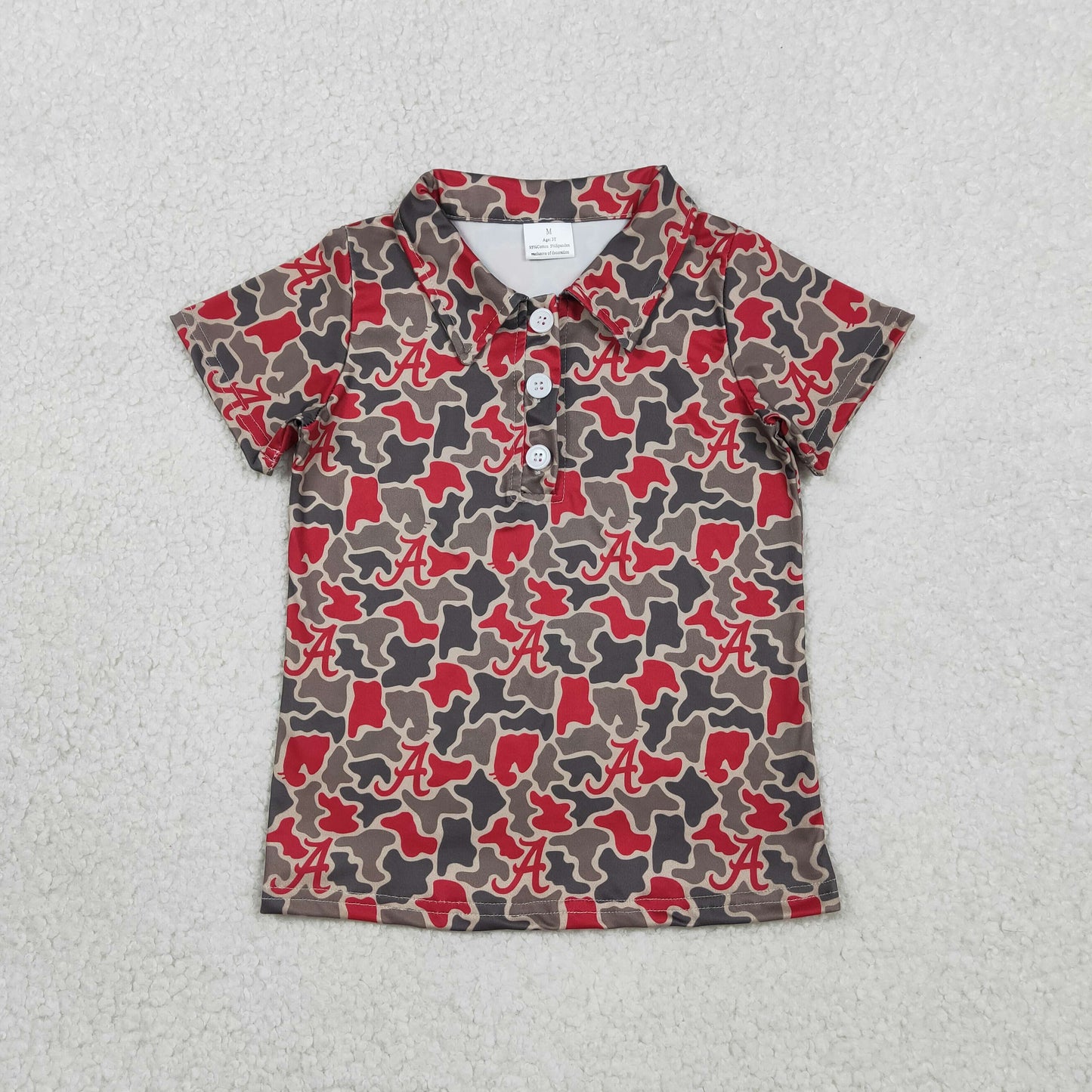 BT1698 Kids Baby Boy Short Sleeve Southern Camo A Team Button Polo Shirts Top