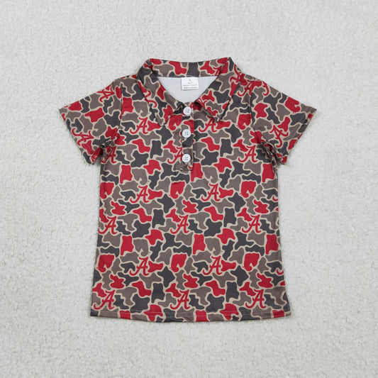 BT1698 Kids Baby Boy Short Sleeve Southern Camo A Team Button Polo Shirts Top