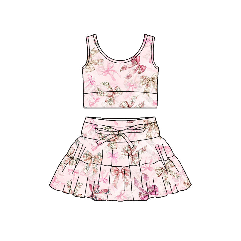26.1.12 Custom MOQ:3 or 5 pcs each design milk silk Sibling baby girl clothes short sleeve skirts sets 2