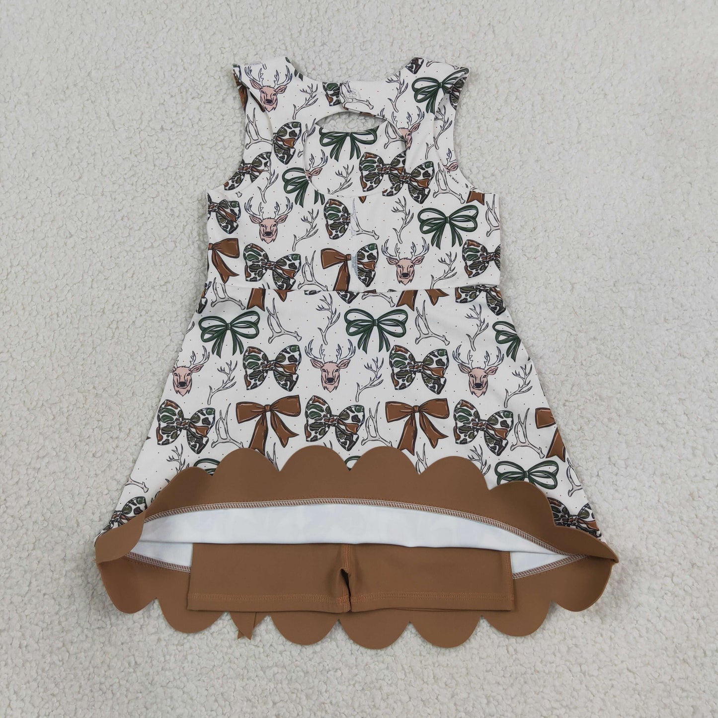 GSD4008 Kids Clothing Baby Girls Camo Bows Deer Hunting Yoga Active Short Bows Scallop Knee Length Dress
