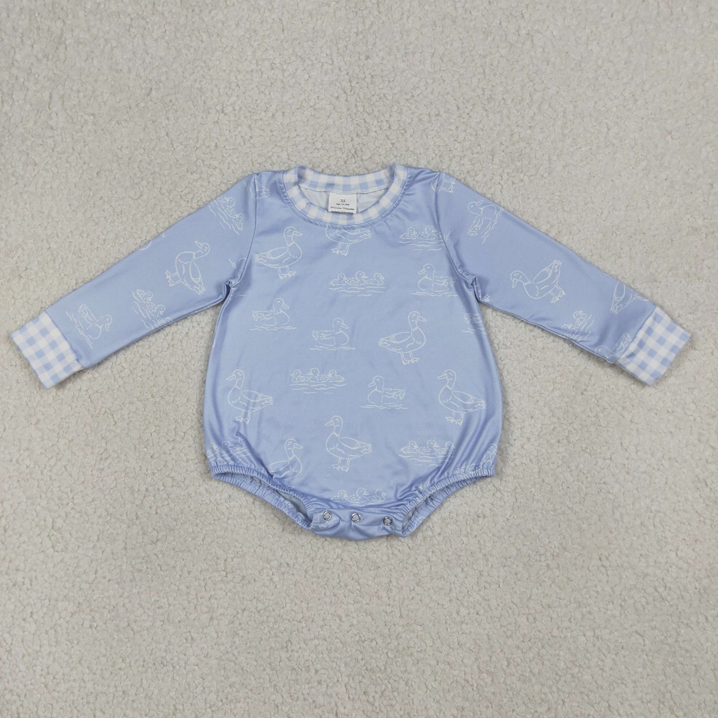 LR2969 Newborn Baby Boys Blue Long Sleeve Ducks Hunting Rompers