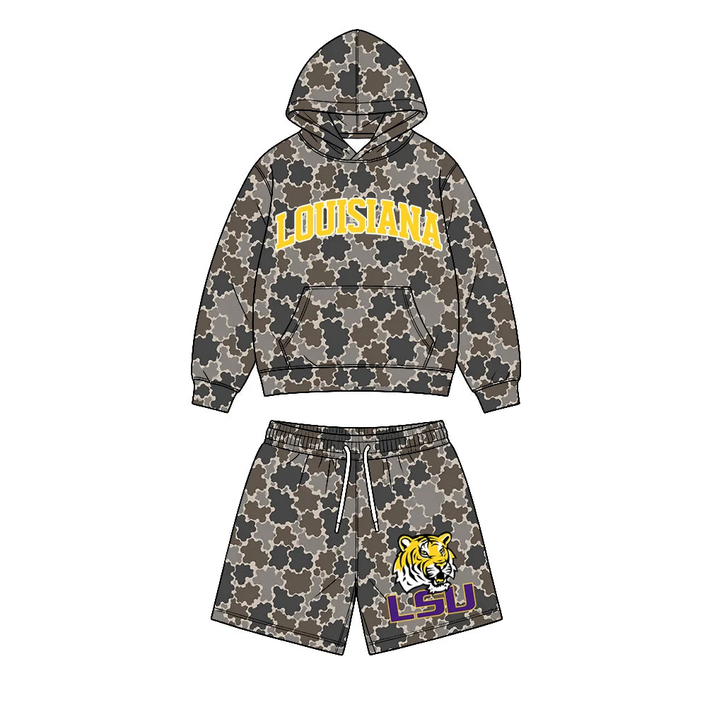 Custom Order Baby Boys Louisiana Camo Pockets Hoodie Shorts Team Clothes Sets