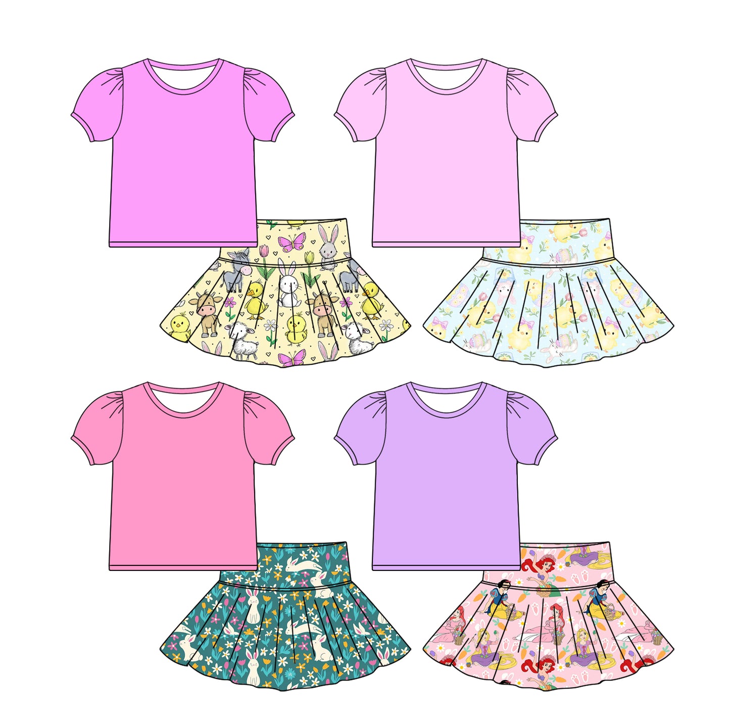 26.1.6 Custom MOQ:3 or 5 pcs each design milk silk Sibling baby girl clothes short sleeve skirts sets 4