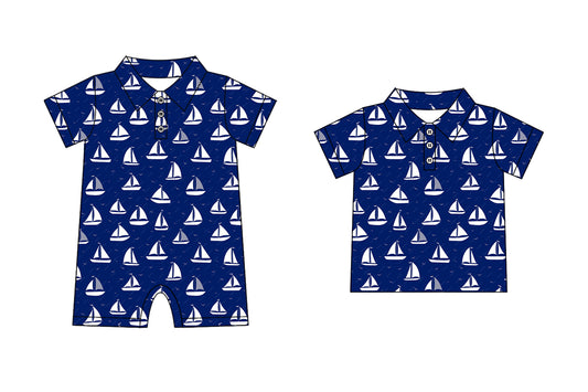 26.1.7 Custom MOQ:3 or 5 pcs each design milk silk Sibling baby boy clothes short sleeve top and romper