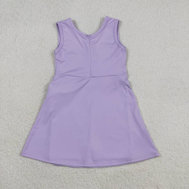 GSD3881 Kids Baby Girls Lavender Sleeveless Yoga Active Short Knee Length Dresses