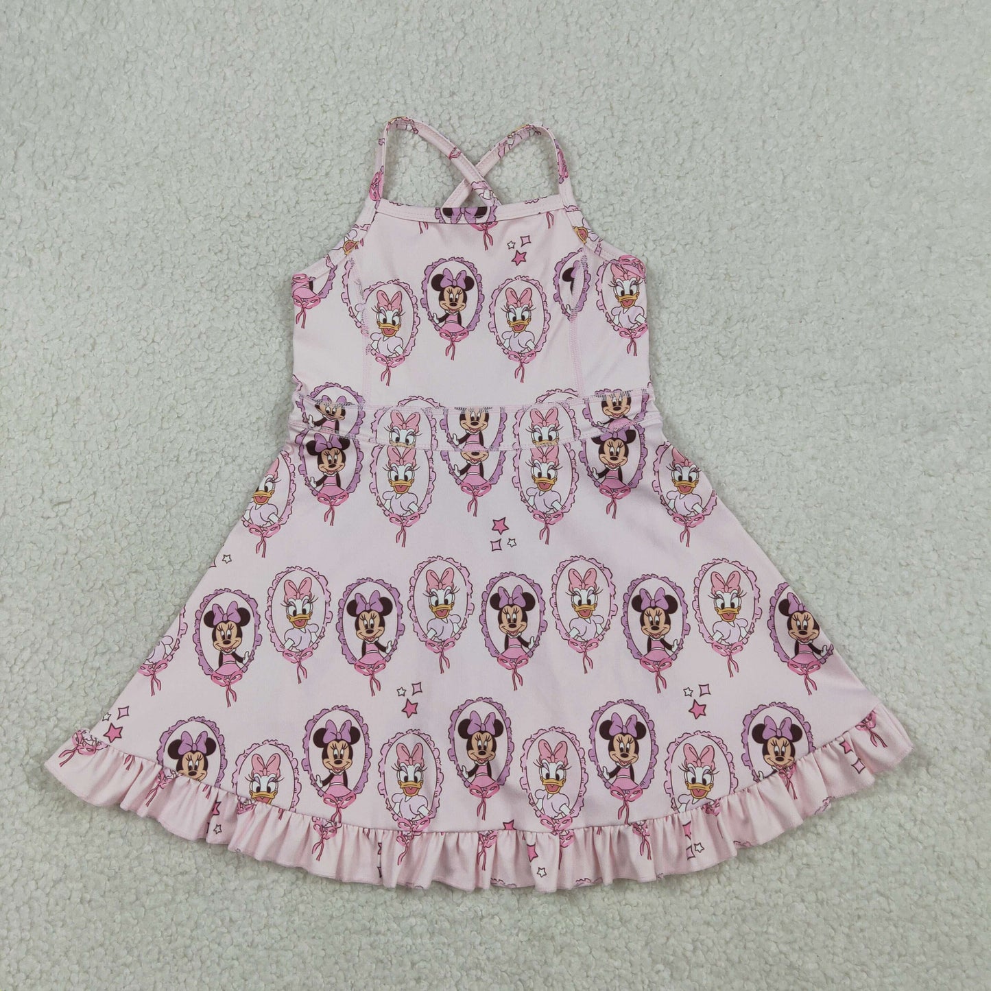 GSD3915 Kids Baby Girls Strap Cartoon Mouse Ducks Yoga Active Knee Length Dresses