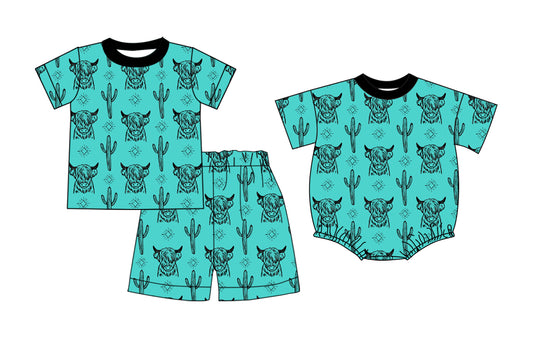 26.1.5 Custom MOQ:3 or 5 pcs each design milk silk Sibling baby boy clothes catcus short sleeve shorts sets and romper