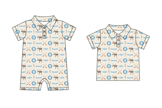 26.1.7 Custom MOQ:3 or 5 pcs each design milk silk Sibling baby boy clothes short sleeve top and romper
