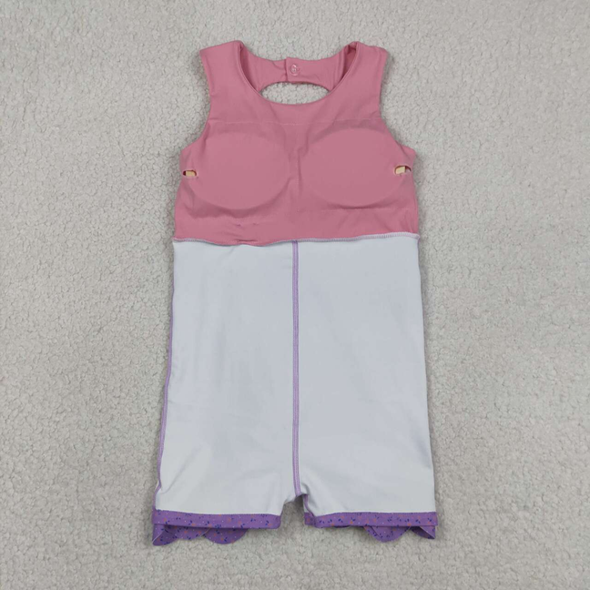 GSD3028 Kids Baby Girls Pink Purple Sleeveless Yoga Active Scallop Bows Shorts Knee Length Dresses
