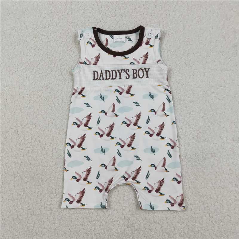 Sibling Baby boy girls clothes embroidery DADDY BOYS smocked duck short sleeve Rompers