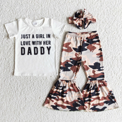 4.22 RTS NO MOQ E8-20 Kids Clothing Girls Short Sleeve Top And Long Pants Letter Print