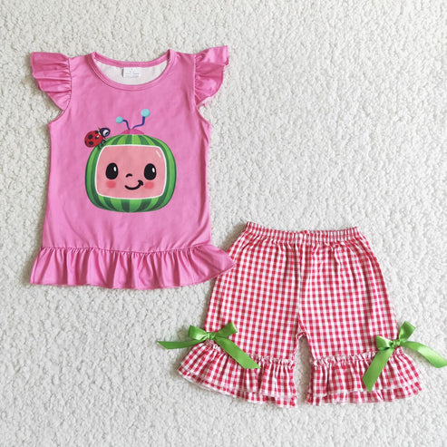 4.7 B9-30 cocomelon flying sleeve plaid shorts suit