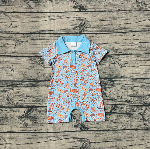 6.13 SR3128 Baby Kids Blue Short Sleeves Boots Hats Button Rompers Preorder