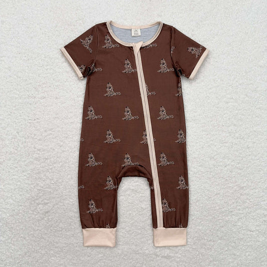 4.8  bamboo RTS no moq SR1898 Modal duck brown zipper short sleeve bodysuit