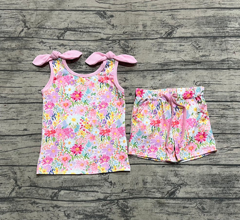 4.18  GSSO2551 Baby Girls Pink Bows Strap Floral Top Pockets Short Set Preorder