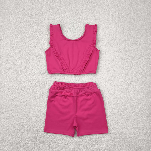 4.25 GSSO2284 Baby Girls Hotpink Pink Yoga Vest Shorts Active Wear Set