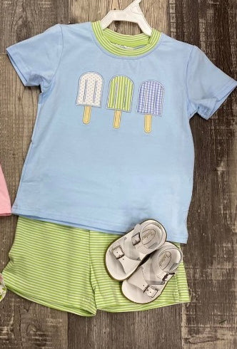 4.11 BSSO1464 Baby Boys Popsicle Top Green Stripe Short Set Preorder