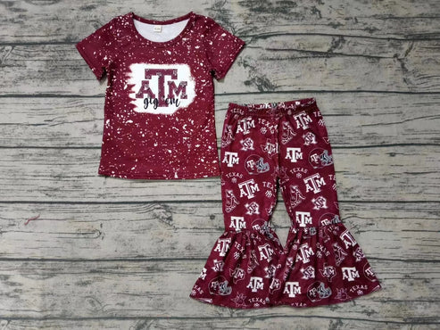 5.7 Baby Girls ATM Dark Red Team Short Sleeve Tee Shirt Bell Pants Clothes Preorder(moq 3)