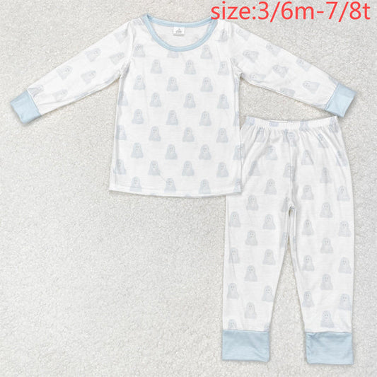4.8  rts no moq BLP0540 Bamboo blue ghost white long-sleeved long pants pajamas set