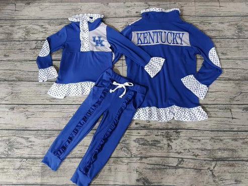 5.7 Baby Girls Long Sleeve Team Blue UK Buttons Pullover Shirt Tops Pants Clothes Sets preorder(moq 3)