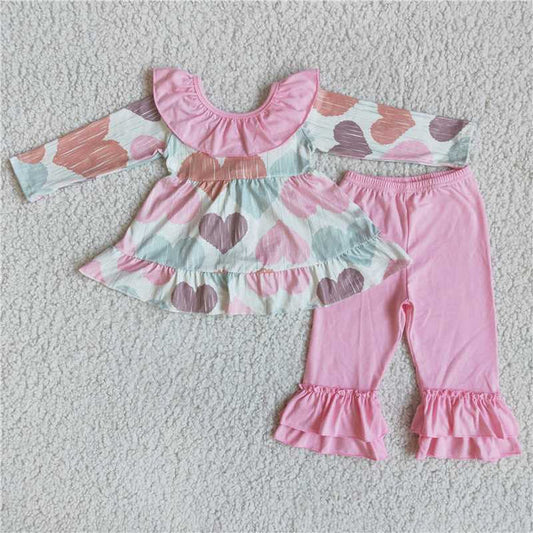 4.4 6 B6-24 Valentine's Day love heart top pink pants set