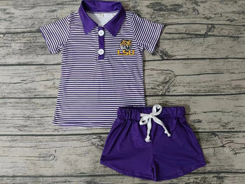 5.7 Baby Boys Purple Tiger Stripes Team Short Sleeve Tee Shirt Shorts Clothes Sets preorder(moq 3)