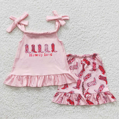 4.14 RTS NO MOQ GSSO0270 HOWDY pink boots suspenders set