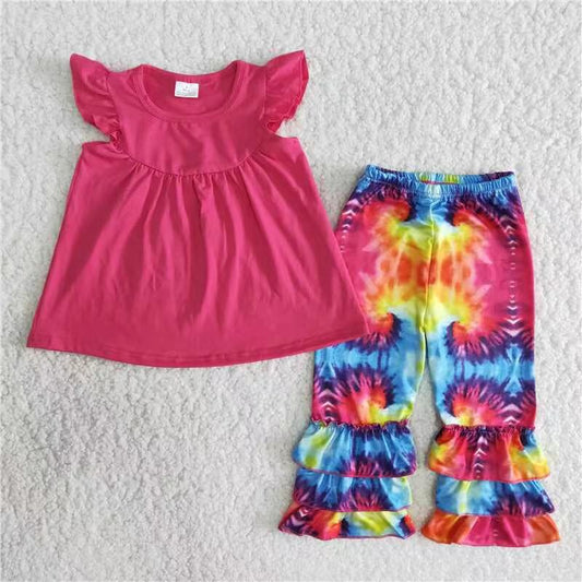 4.15 rts no moq B11-16 Colorful Tie Dye Pants Set