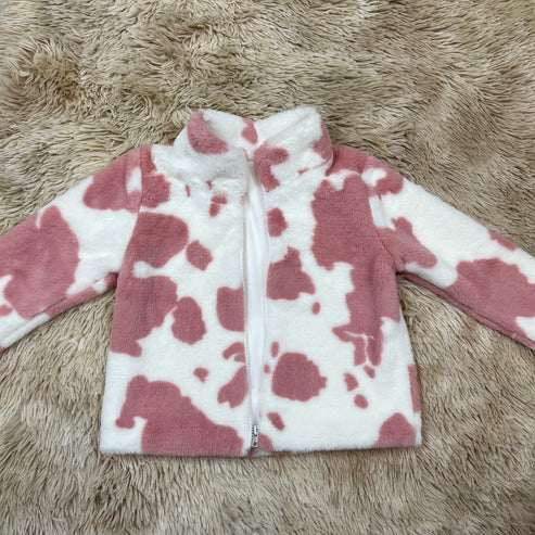5.10 GT1027 Baby Girls Long Sleeves Pink Cow Print Zipper Cardigans Jackets Top Preorder