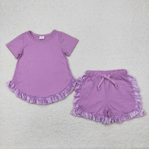 4.9 GSSO2184 Baby Girls Lavender Cotton Top Ruffle Shorts Clothes Set