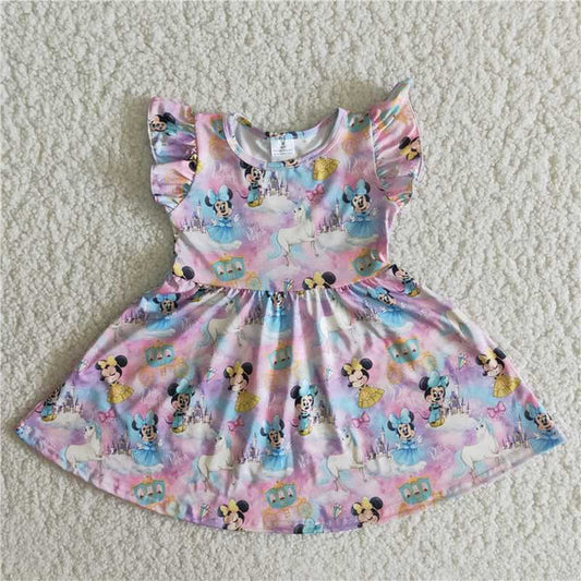 4.4 B10-11 Blue bow Mickey flying sleeves dress