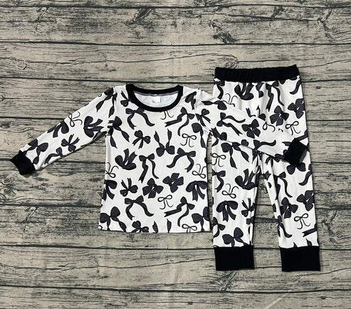 6.13 GLP2395 Baby Girls Long Sleeves Black Bows Top Pant Pajamas Set Preorder