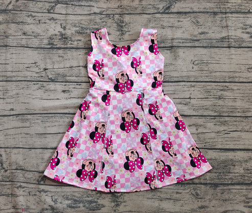 4.21 GSD2461 Baby Girls Pink Plaid Sleeveless Cartoon Mouse Yoga Skort Knee Length Dresses Preorder