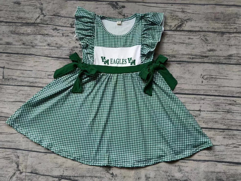 5.5  Baby Girls Team Green Eagles Checkered Knee Length Dresses Preorder(moq 3)