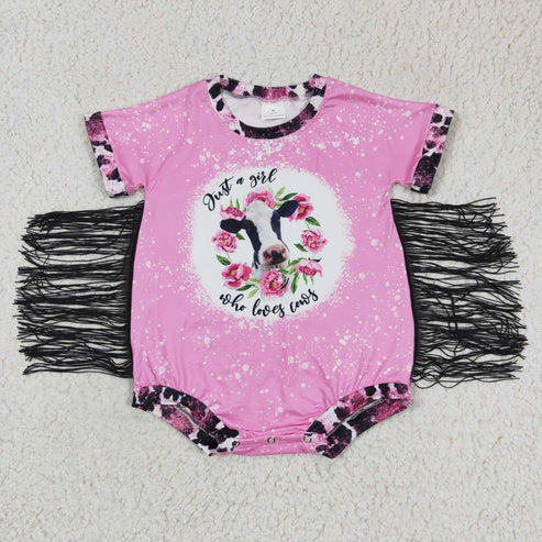 4.22 RTS NO MOQ SR0105 baby girl clothing cow print short sleeve bodysuit milk silk baby romper