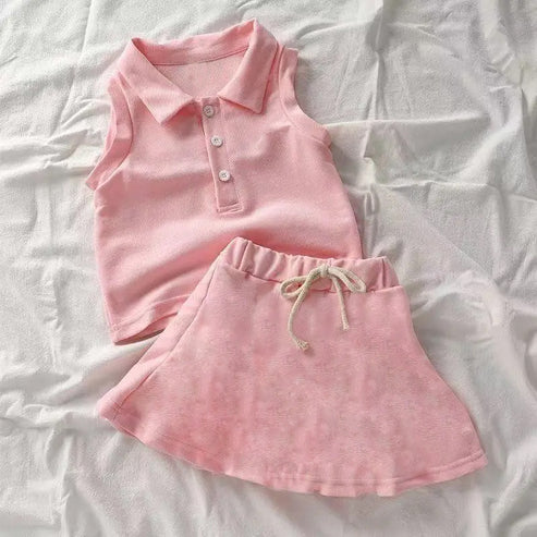 4.12 GSD2388 Baby Girls Pink Sleeveless Button Top Skort Yoga Set Preorder