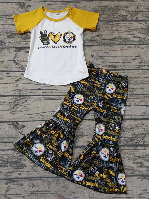 5.5 Baby Girls Peace Steelers Team Top Bell Pants Clothes Sets preorder(moq 3)
