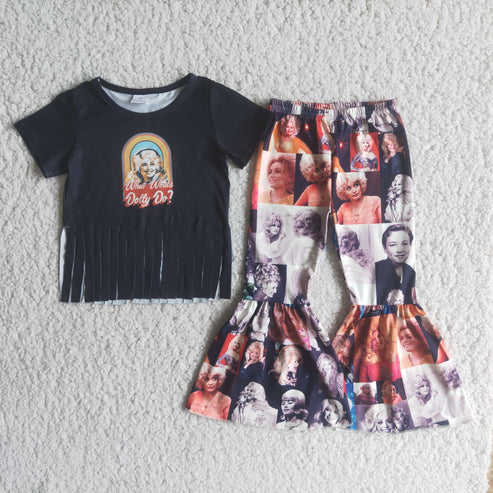 4.14 RTS NO MOQ E2-15 Black tassel top Monroe short-sleeved set
