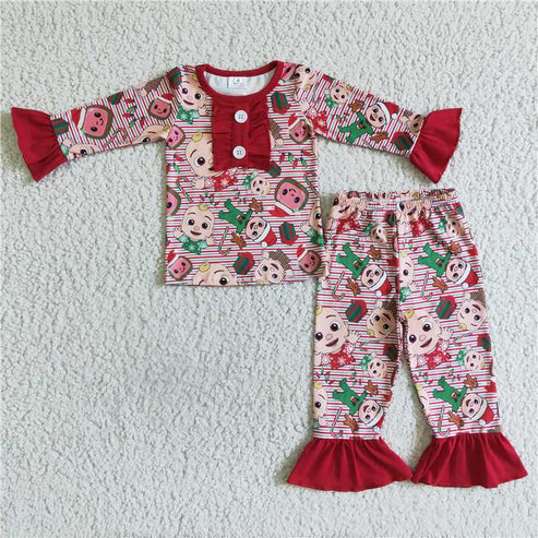 4.23 RTS NO MOQ ETA 5/7days arrived 6 A6-29 kids clothing Girls Christmas Long Sleeve Top with pants set