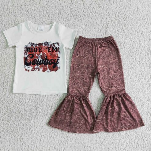 4.22 B15-28 Cowboy White Short Sleeve Flared Pants Set