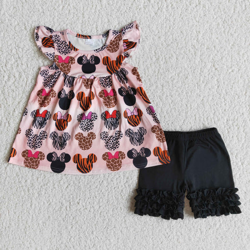 4.14 RTS NO MOQ B1-4 Mickey Mouse Sleeve Top Black Shorts