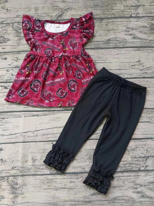 5.7 Baby Girls Red Bird Teams Top Ruffle Icing Legging Clothes Sets Preorder(moq 3)